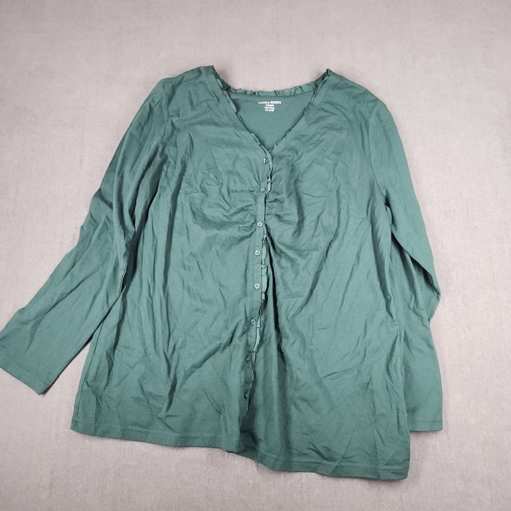 Laura Scott Long Sleeve Top Womens Size 16-18‎ Green Roused Cotton Blend